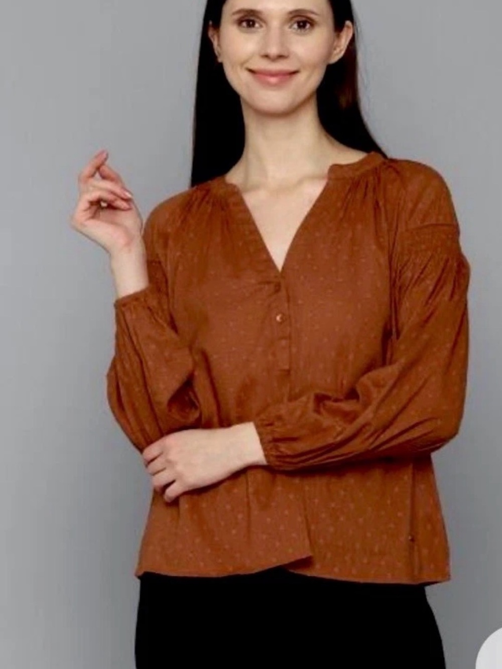 Allen Solly Rust Brown Self-Design Mandarin Collar Blouse Top Size L NWT - Picture 9 of 11